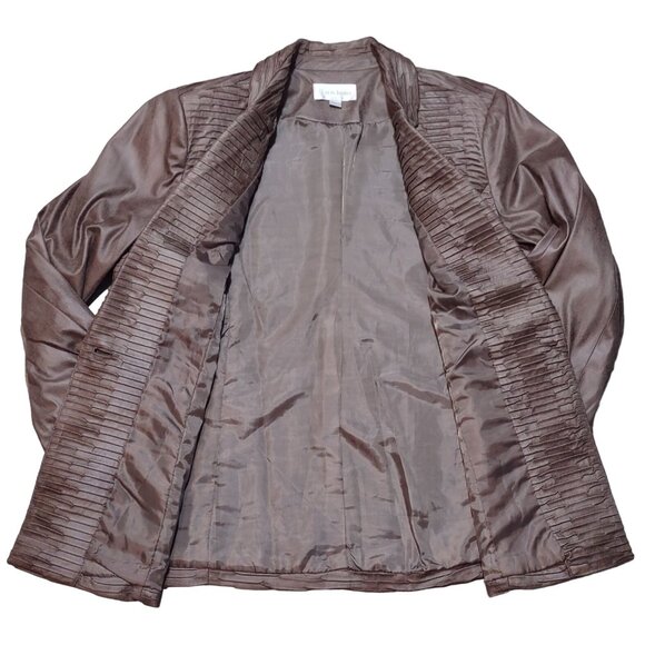 Erin London Pintuck Pleat Blazer Mocha 1 Button Sheen Lined Jacket Plus Sz 1X - Picture 3 of 11